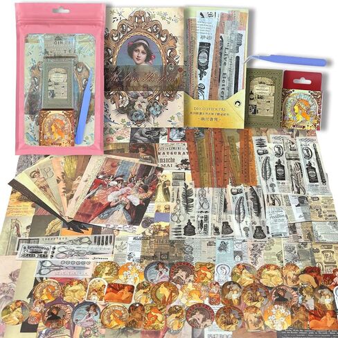 286pcs Scrapbook supplies paper Journaling aesthetic supplies Vintage ephemera Junk journal kit for Art sticker book Bullet Journals Planners Collage Decoupage Decor Gifts (Flower Collage) in Saudi Arabia