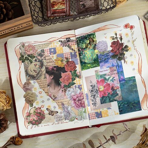286pcs Scrapbook supplies paper Journaling aesthetic supplies Vintage ephemera Junk journal kit for Art sticker book Bullet Journals Planners Collage Decoupage Decor Gifts (Flower Collage) in Saudi Arabia