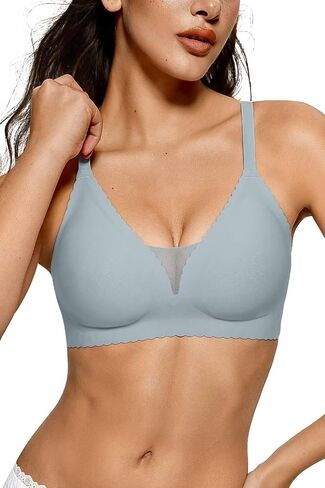 Vertvie Womens Seamless Wireless Bras No Underwire Comfortable Deep V Mesh Bralettes Push Up Bras Full Coverage Everyday Bra in Saudi Arabia