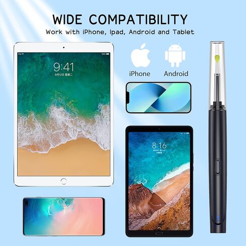 Ear Wax Removal Tool, Smart Visual Ear Cleaner, 1080P FHD Wireless Ear Otoscope with 6 LED Lights, 5 Ear Spoon & 8 Traditional Tools, IP67 Waterproof WiFi Ear Camera for iPhone, iPad & Android (Black) in Saudi Arabia