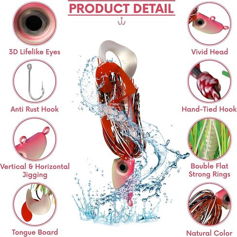 4 Bearded Bucktail Saltwater Octopus Jigs Striper, Flounder, Fluke, Bass, Bluefish, Blackfish Offshore, Surf Fishing Speed, Slow Jigging, Vertical Pitching Lures Assorted Kit in Saudi Arabia