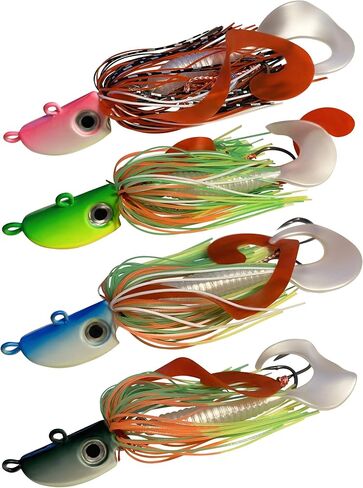 4 Bearded Bucktail Saltwater Octopus Jigs Striper, Flounder, Fluke, Bass, Bluefish, Blackfish Offshore, Surf Fishing Speed, Slow Jigging, Vertical Pitching Lures Assorted Kit in Saudi Arabia