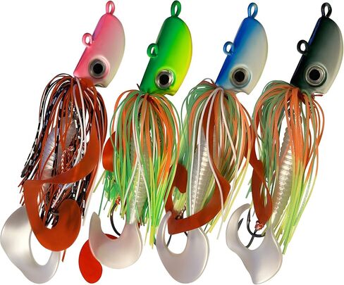 4 Bearded Bucktail Saltwater Octopus Jigs Striper, Flounder, Fluke, Bass, Bluefish, Blackfish Offshore, Surf Fishing Speed, Slow Jigging, Vertical Pitching Lures Assorted Kit in Saudi Arabia