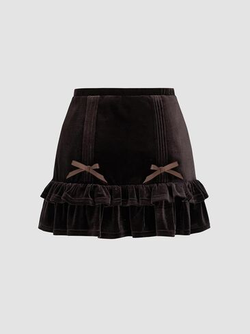 CIDER Velvet Mid Rise Layered Bowknot Mini Skort in Saudi Arabia