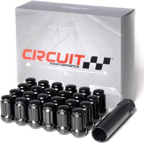 Circuit Performance Spline Drive Tuner Acorn Lug Nuts Black 1/2x20 1/2" Forged Steel (24pc + Tool) in Saudi Arabia