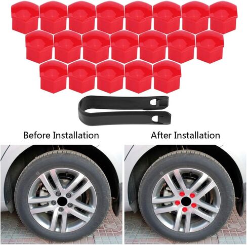 Keenso 20Pcs 17mm Car Lug Nut Bolt Screw Cover Wheel Hub Covers Tyre Protection Cap and Removal Tool Universal(Red) in Saudi Arabia