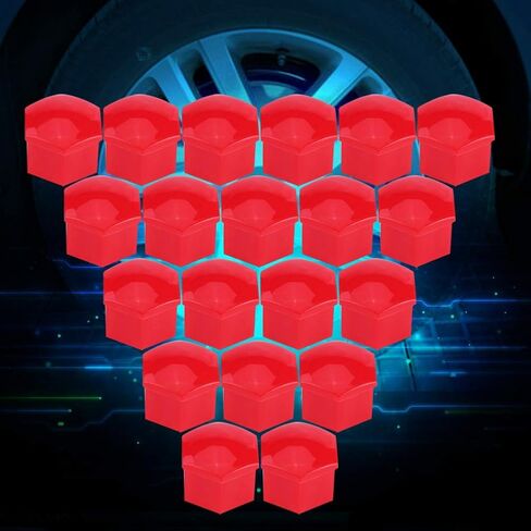 Keenso 20Pcs 17mm Car Lug Nut Bolt Screw Cover Wheel Hub Covers Tyre Protection Cap and Removal Tool Universal(Red) in Saudi Arabia