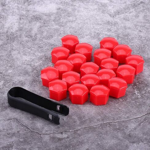 Keenso 20Pcs 17mm Car Lug Nut Bolt Screw Cover Wheel Hub Covers Tyre Protection Cap and Removal Tool Universal(Red) in Saudi Arabia