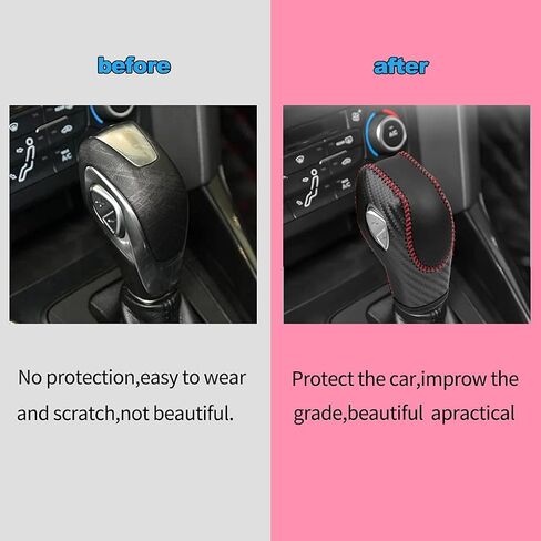 N/C Genuine Leather Automatic at Gear Shift Knob Cover Protector Trim Fit Ford Fusion EcoSport Escape Focus Transit C-Max Energi Wagon Edge Fiesta Accessories (A) in Saudi Arabia