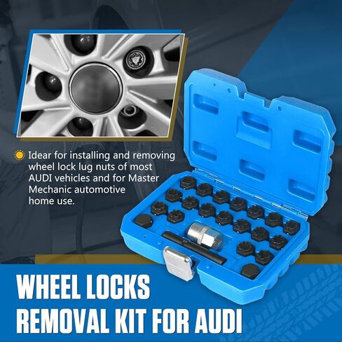 22pcs Wheel Locks Lug Nut Removal Set Compatible with Audi Series, Wheel Locks Removal Kit with Adapter, Automotive Wheel Locks Nuts Removal Key Socket Set in Kuwait