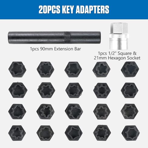22pcs Wheel Locks Lug Nut Removal Set Compatible with Audi Series, Wheel Locks Removal Kit with Adapter, Automotive Wheel Locks Nuts Removal Key Socket Set in Kuwait