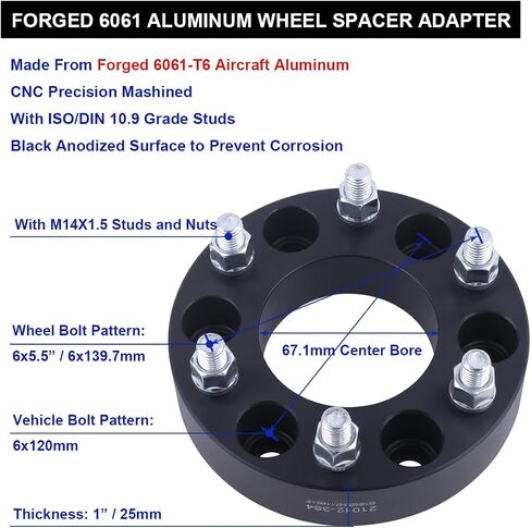 محولات عجلات VLAOSCHI سوداء 6x120 إلى 6x5.5 مقاس 1 بوصة 14x1.5 ترصيع متوافقة مع Chevy GMC-Cadillac 6 Lug لعام 2015-2023 كولورادو | ترافيرس 2018-2023 | 2019-2023 بليزر | 2015-2022 كانيون - عبوة من 4 قطع in Kuwait