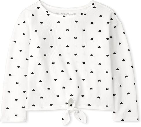 The Children's Place Girls' Long Sleeve Heart Print Tie Front Thermal Top in Saudi Arabia