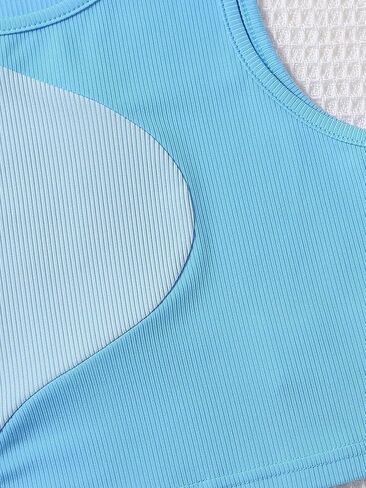 COZYEASE Girls' Sleeveless Tank Top Colorblock Ribbed Knit Round Neck Slim Fit Preppy Cute Crop Tops Blue Solid 11-12Y in Saudi Arabia