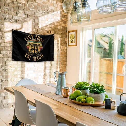 Piwine Live Fast Eat Trash Retro Cartoon Raccoon Pattern Tapestry 3x5 Ft Outdoor Indoor Tapestry for Bedroom Living Room Dorm Wall Decorations, black in Kuwait