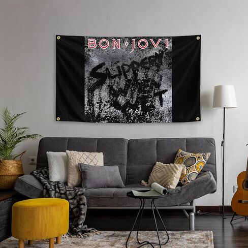Generic Rock Band Bon Music Album Jovi Cover 3 × 5Ft لغرفة النوم والكلية والمهجع وغرفة النوم والديكور الداخلي والحفلات الممتعة، أسود in Kuwait