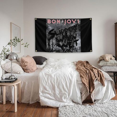 Generic Rock Band Bon Music Album Jovi Cover 3 × 5Ft لغرفة النوم والكلية والمهجع وغرفة النوم والديكور الداخلي والحفلات الممتعة، أسود in Kuwait