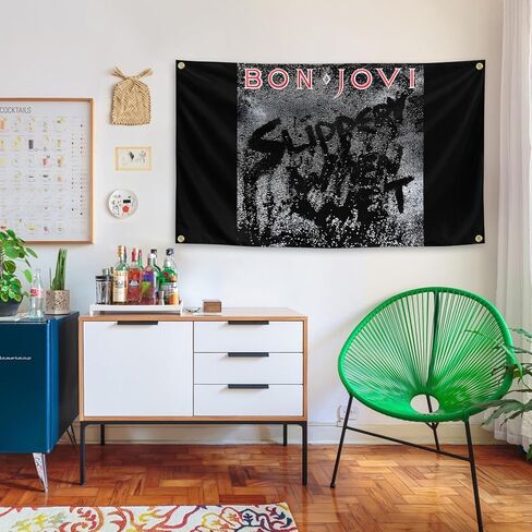 Generic Rock Band Bon Music Album Jovi Cover 3 × 5Ft لغرفة النوم والكلية والمهجع وغرفة النوم والديكور الداخلي والحفلات الممتعة، أسود in Kuwait