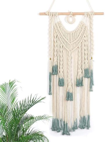 Alynsehom Macrame الجدار شنقا الأخضر والبيج نسيج منسوج بوهو شيك شرابات قلادة الهبي البوهيمي جدار الفن غرفة نوم غرفة المعيشة النوم خلفية ديكورات المنزل، 33 "× 18" (الأخضر والبيج) in Kuwait