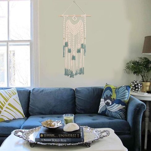 Alynsehom Macrame الجدار شنقا الأخضر والبيج نسيج منسوج بوهو شيك شرابات قلادة الهبي البوهيمي جدار الفن غرفة نوم غرفة المعيشة النوم خلفية ديكورات المنزل، 33 "× 18" (الأخضر والبيج) in Kuwait