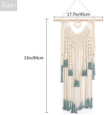 Alynsehom Macrame الجدار شنقا الأخضر والبيج نسيج منسوج بوهو شيك شرابات قلادة الهبي البوهيمي جدار الفن غرفة نوم غرفة المعيشة النوم خلفية ديكورات المنزل، 33 "× 18" (الأخضر والبيج) in Kuwait