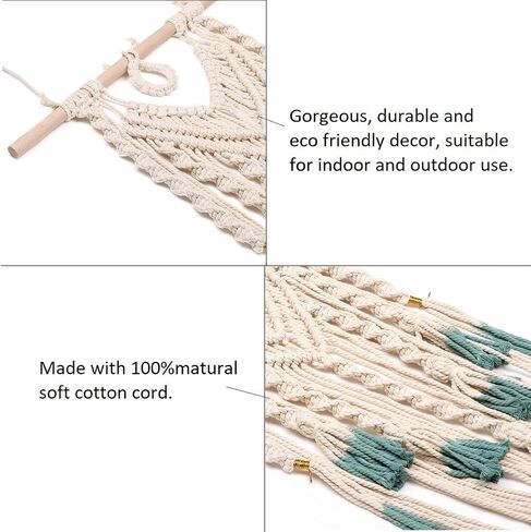 Alynsehom Macrame الجدار شنقا الأخضر والبيج نسيج منسوج بوهو شيك شرابات قلادة الهبي البوهيمي جدار الفن غرفة نوم غرفة المعيشة النوم خلفية ديكورات المنزل، 33 "× 18" (الأخضر والبيج) in Kuwait