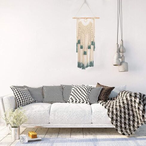Alynsehom Macrame الجدار شنقا الأخضر والبيج نسيج منسوج بوهو شيك شرابات قلادة الهبي البوهيمي جدار الفن غرفة نوم غرفة المعيشة النوم خلفية ديكورات المنزل، 33 "× 18" (الأخضر والبيج) in Kuwait