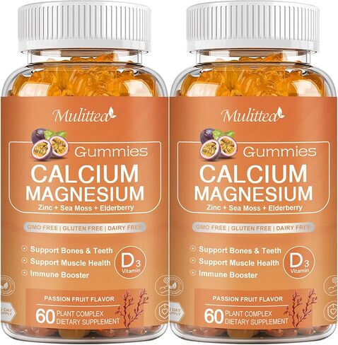 Calcium Magnesium Zinc Gummies with Magnesium Glycinate,Potassium,Vitamin C, D3, K2| 1200mg Plant Complex Calcium Supplement for Bone and Immune Support- Chewable Gummy sugar-free -(2pack) in Kuwait