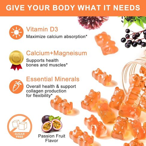 Calcium Magnesium Zinc Gummies with Magnesium Glycinate,Potassium,Vitamin C, D3, K2| 1200mg Plant Complex Calcium Supplement for Bone and Immune Support- Chewable Gummy sugar-free -(2pack) in Kuwait