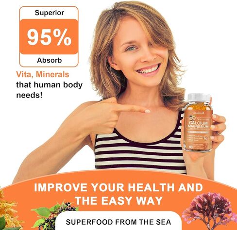 Calcium Magnesium Zinc Gummies with Magnesium Glycinate,Potassium,Vitamin C, D3, K2| 1200mg Plant Complex Calcium Supplement for Bone and Immune Support- Chewable Gummy sugar-free -(2pack) in Kuwait