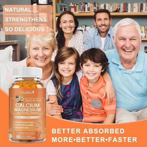 Calcium Magnesium Zinc Gummies with Magnesium Glycinate,Potassium,Vitamin C, D3, K2| 1200mg Plant Complex Calcium Supplement for Bone and Immune Support- Chewable Gummy sugar-free -(2pack) in Kuwait