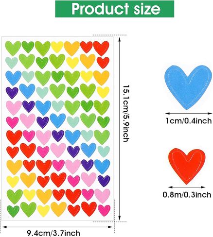 18 Sheets/1512 Pcs Colorful Small Heart Stickers Self Adhesive Mini Heart Stickers for Scrapbooking Embellishment Valentine's Day Love Decorative Sticker Gifts Packaging DIY Arts Crafts in Saudi Arabia
