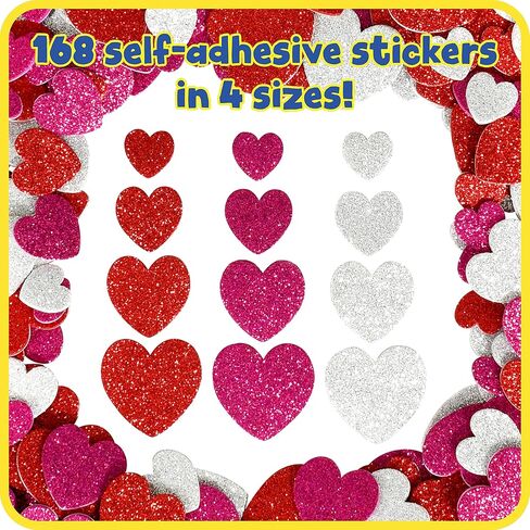 READY 2 LEARN Glitter Foam Stickers - Red, Pink, Silver Hearts - Pack of 168 - Self-Adhesive Stickers for Kids - Stickers for Scrapbooks and Crafts in Kuwait