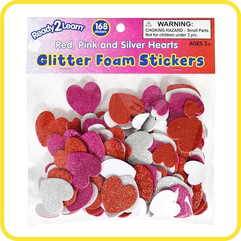 READY 2 LEARN Glitter Foam Stickers - Red, Pink, Silver Hearts - Pack of 168 - Self-Adhesive Stickers for Kids - Stickers for Scrapbooks and Crafts in Kuwait