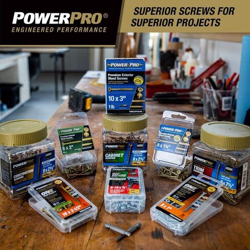 Power Pro 48596 Wood Screws, #8 x 1-3/4", Premium Outdoor Deck Screws, Rust Resistant, Epoxy Coated Bronze, 1lb Box, 175 pcs in Saudi Arabia