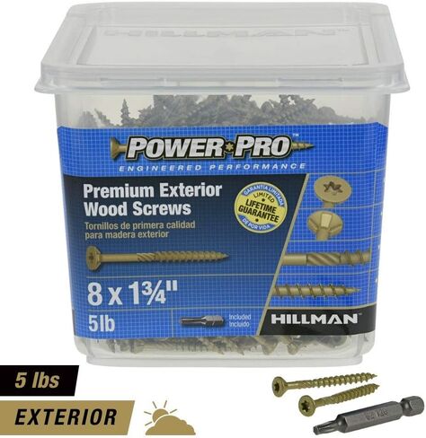 Power Pro 48596 Wood Screws, #8 x 1-3/4", Premium Outdoor Deck Screws, Rust Resistant, Epoxy Coated Bronze, 1lb Box, 175 pcs in Saudi Arabia