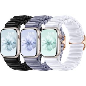 Satin Stretch Band Compatible with Apple Watch Bands for Women 38mm 40mm 41mm 42mm 44mm 45mm 49mm, Soft Smooth Cloth Elastic Solo Loop Bracelet Straps for iWatch SE Series 9 8 7 6 5 4 3 2 1
