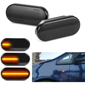 2Pcs Smoked Lens Amber LED Dynamic Side Marker Lights Turn Signal Blinker Indicator Lamp Compatible with Volkswagen Jetta MK4 Golf GTI R32 Passat B5 (Sequential Amber Blinker Light)