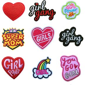 9 PCS Girl Power Patch Girl Gang Embroidered Iron On Patch Woman's Rights Appliques Clothing Accessories DIY Gifts for Woman Girl Mom