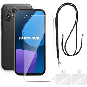 for Fairphone 5 case (6.46"), Skin-friendly Black matte TPU, Full Body Anti-drop Protection,Phone case for Fairphone 5 with HD Tempered Glass Screen Protector and Phone lanyard - (Matte Black)
