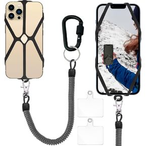 Cell Phone Lanyard, Phone Lanyard Tether with Patch, 2 in 1 iPhone Lanyard Tether with Carabiner Clip for Anti-Drop Outdoor Skiing Hiking Cycling Climbing, Fits iPhone and Most Cell Phones
