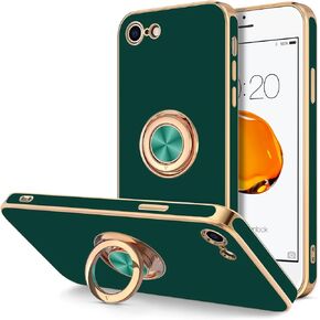 Hython Case for iPhone SE 2022, iPhone SE 2020, iPhone 7 Case, iPhone 8 Case with Ring Holder Stand Magnetic Kickstand, Plating Rose Gold Soft TPU Bumper Camera Protection Shockproof Phone Cases-Black