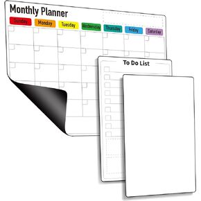 ZazzyKid Magnetic Dry Erase Calendar for Fridge: Pack of 3-14.6" x 11.6" Magnetic Monthly Planner + 7.3" x 11.6" To Do List Pad & Fridge Whiteboard