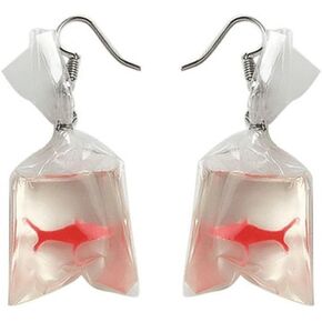 COLORFULBLING acrylic Gold fish Crystal pocket drop whimsy Exaggerated goldfish earrings for girls (Red)