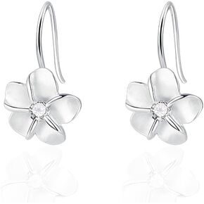Dainty CZ Flower Dangle Hook Earrings for Women Girls Silver Plated Crystal Flowers Charms Drop Fish Hook Stud Lightweight Elegant Christmas Birthday Holiday Jewelry Gifts