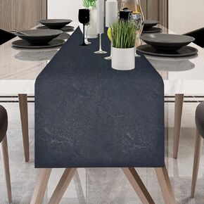 Morgan Faux Leather Table Runner, 13 x 80 inch, Stain & Heat Resistant, Reversible, Non-Slip, Boho Kitchen Dining Holiday Party Everyday, Black