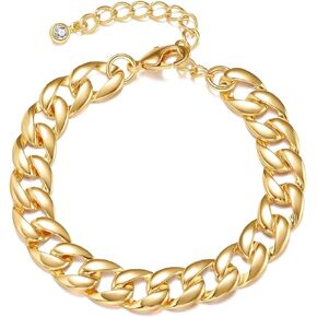 Chunky Gold Bracelets for Women 14K Gold Plated Link Bracelet Dainty Thick Chain Bracelets for Women Trendy Gold Jewelry
