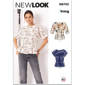 New Look Easy Misses' Peplum Top with Sleeve Variations Sewing Pattern Kit, Design Code N6753, Sizes 6-8-10-12-14-16, Multicolor