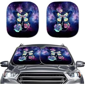 Moon Stars Print Windshield Sun Shade - 2 Pieces Foldable Car Front Window Sunshades for Most Sedans SUV Truck,Universal Fit