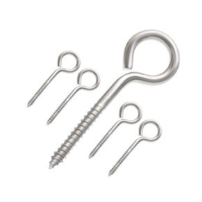 5 Inches Screw Eyes, Heavy Duty in Eye Hooks, Self Tapping Screws for Wood Indoor & Outdoor, Securing Cables Wires, Hanging Hammock, 304 Stainless Steel, 5 Pack